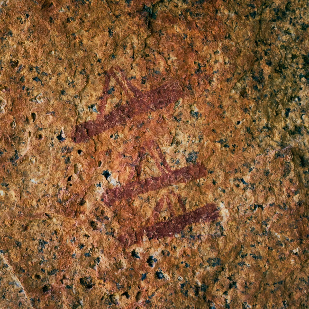 An ancient rock painting of three quivers, serving as a visual metaphor for the collection of stories and field observations contained within the 'Amidst the Gods' volume.