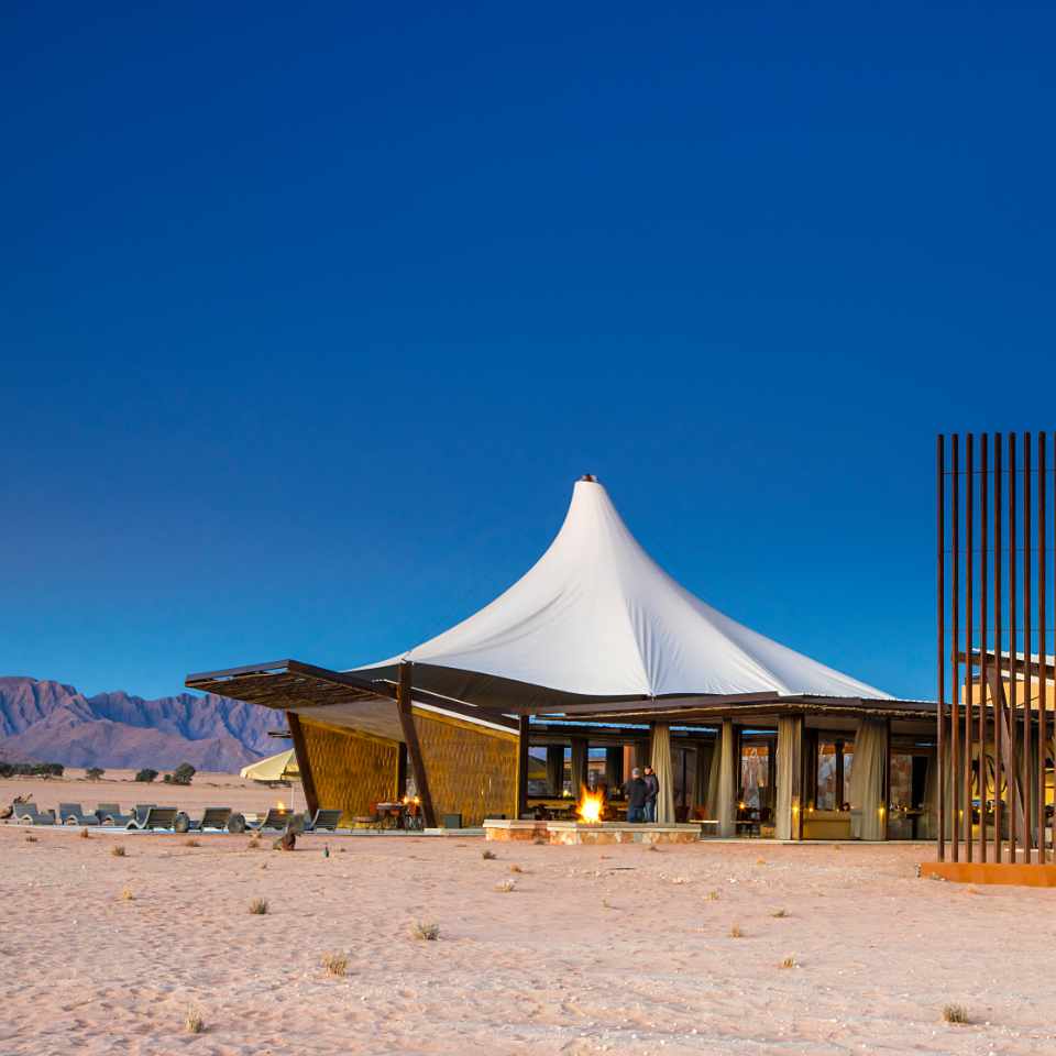 Architectural marvel of Dead Valley Lodge, featuring the original design with its unique Bedouin dome, blending modernity and tradition in the Namibian desert.